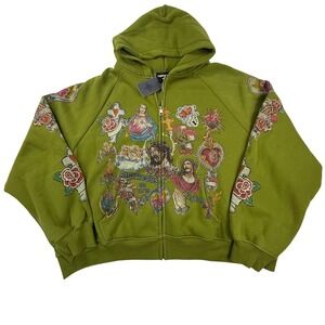 Righteous God Got Us Olive Green Tattoo Graphic Zip Up Hoodie Mens New
